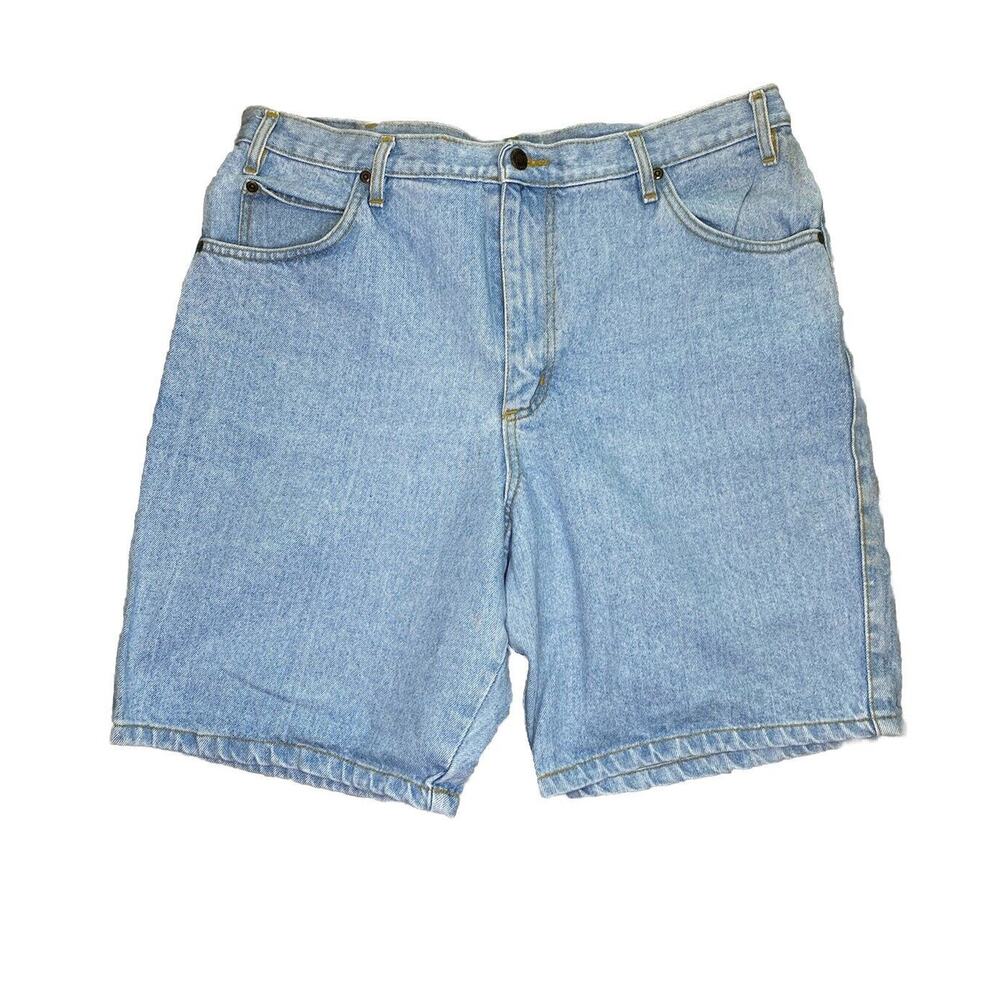 Vintage NORTH WEST BLUE Men’s 36 Light Wash Denim Shorts Blue Logo Patch 90s